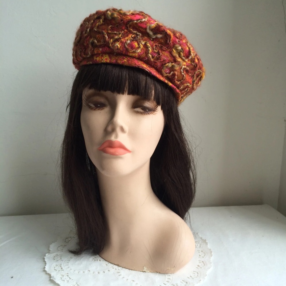 1960s RENEE' Mod Wool Cap Hat Rhinestones and Soutache Trim